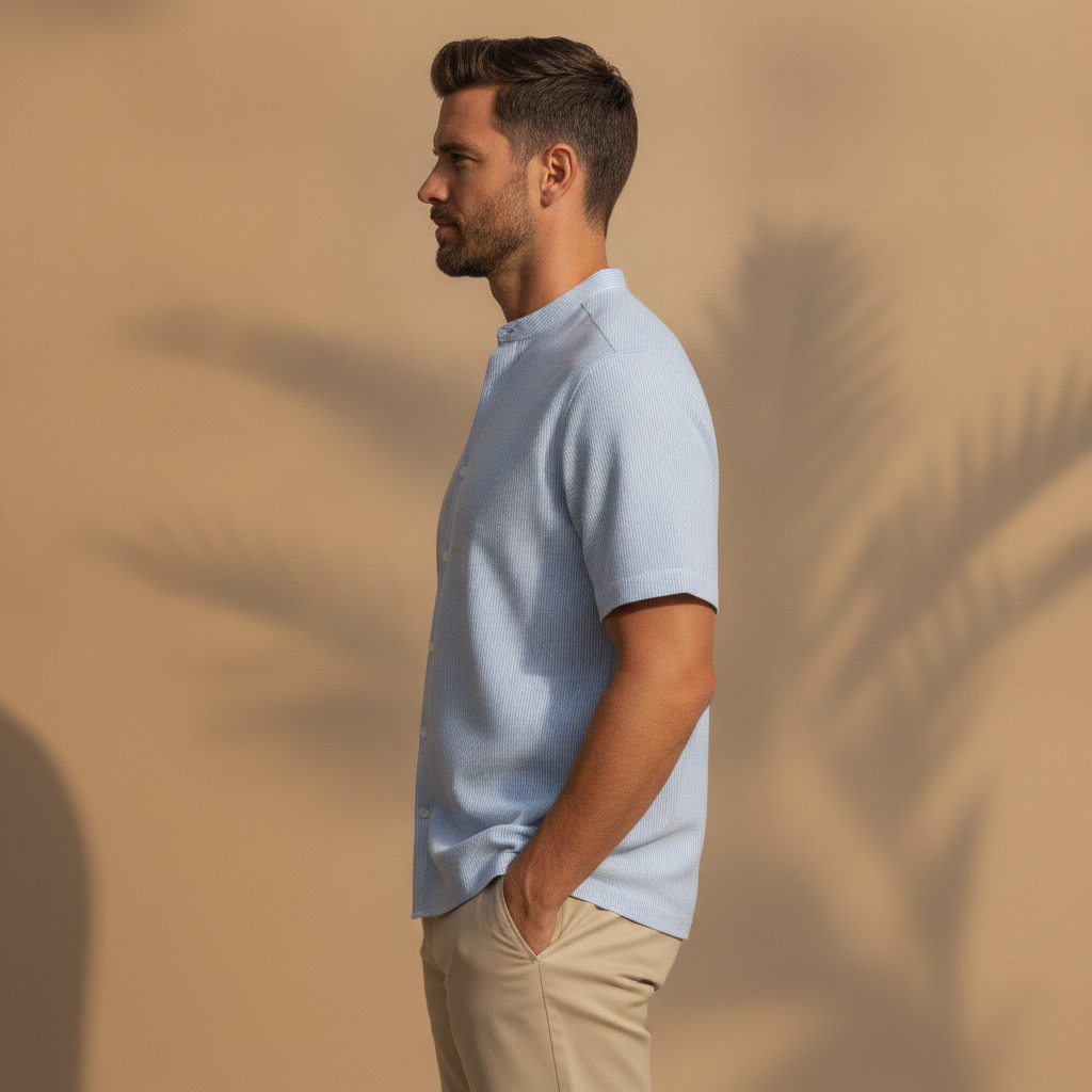 Camicia Uomo Effetto Seersucker – Fresca e Testurizzata Estiva - vista laterale