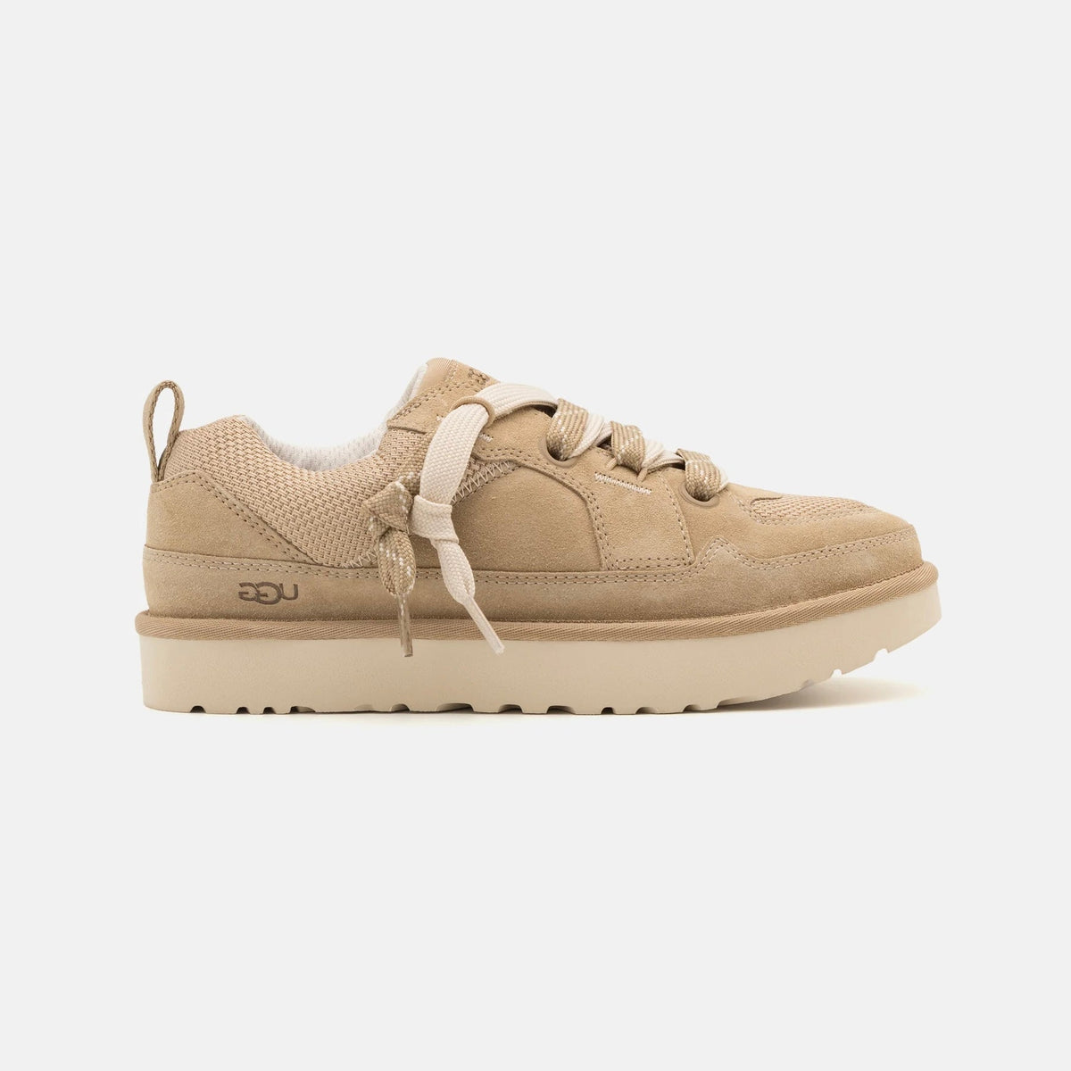 UGG Lowmel Lo Mustard Seed sneakers uomo e donna in pelle scamosciata senape, vista laterale