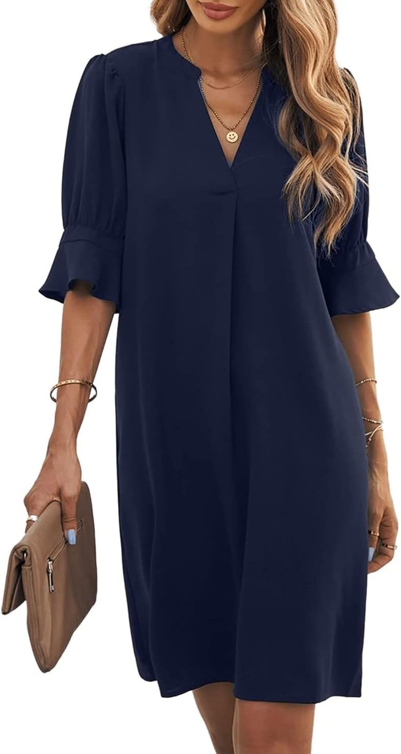 Emily Vestito Estivo Donna – Vestito Elegante Scollo a V Taglio Ampio Maniche a 3/4