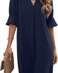 Emily Vestito Estivo Donna – Vestito Elegante Scollo a V Taglio Ampio Maniche a 3/4