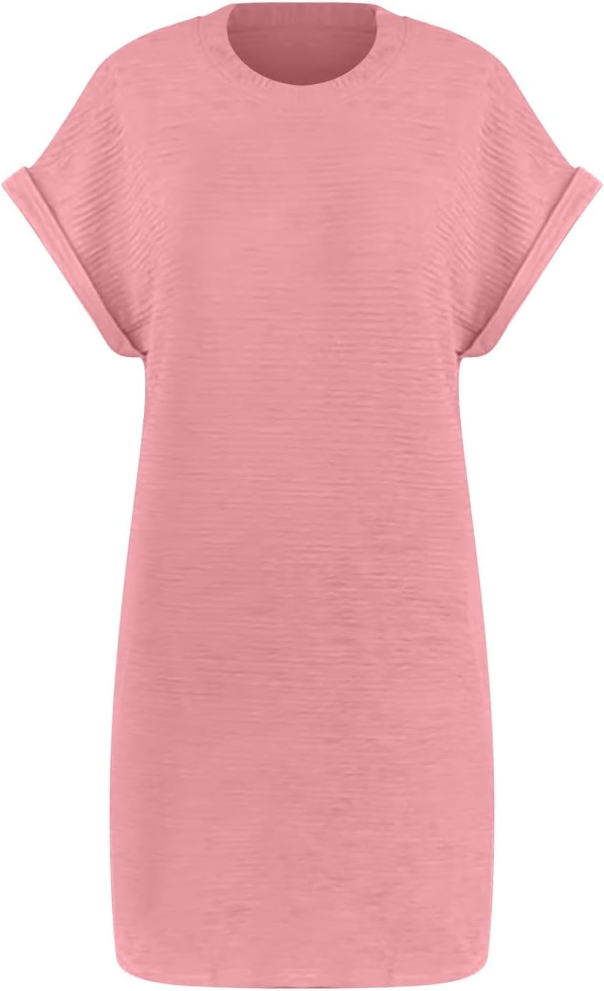 Chloé Abito Donna – Abito Mini Collo Tondo Vita Alta Maniche Corte con Tasche