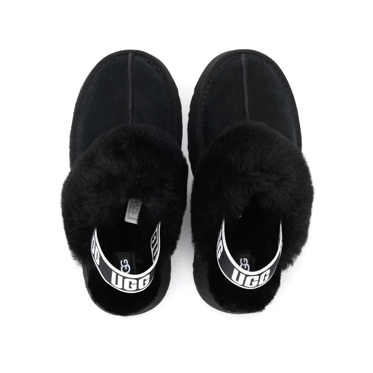 UGG Funkette Black sabot platform donna in pelle scamosciata e montone nero, dettaglio suola