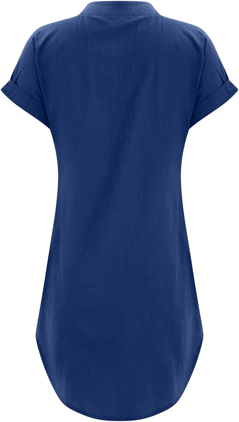 Sophie Abito Donna – Abito Corto in Lino con Scollo a V, Bottoni, Maniche Corte, Taglio Fluido, Estate