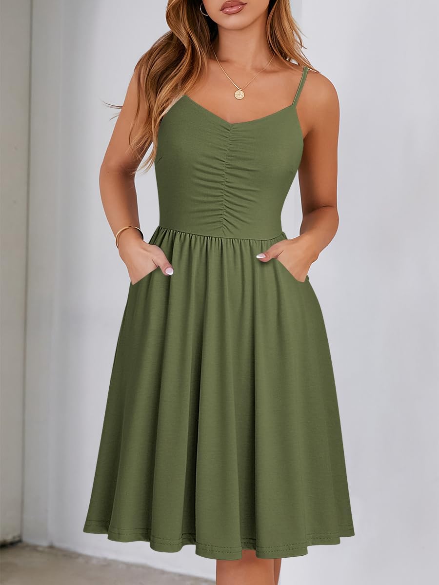 Vestito Lina Estate Donna – Vestito A-Line con Spalline Regolabili e Tasche Elegante