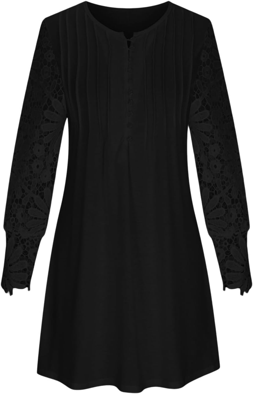 Vestito Donna Elegante Victoria – Vestito Corto in Pizzo con Scollo a V e Maniche Lunghe