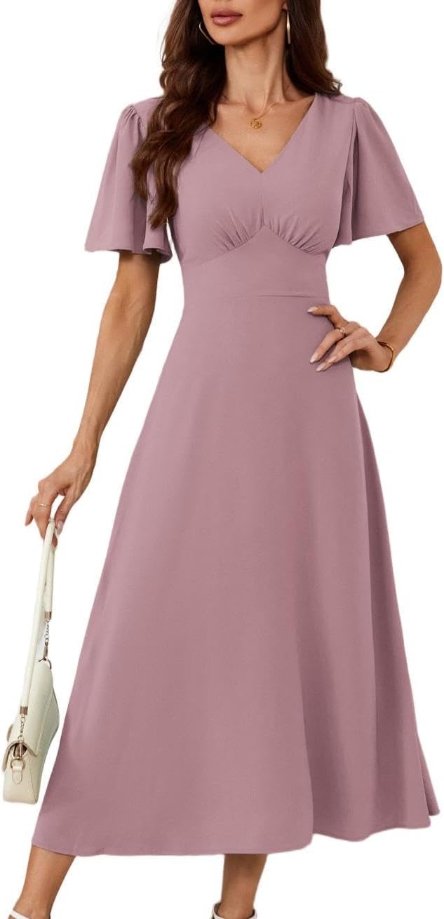 Claire Vestito Donna – Vestito Maxi Scollo a V Schiena Quadrata Linea A Fluido Boho Estate