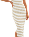 Vestito Midi Emma Donna – Vestito Attillato in Maglia Coste Collo Quadrato Spacco Estivo Chic