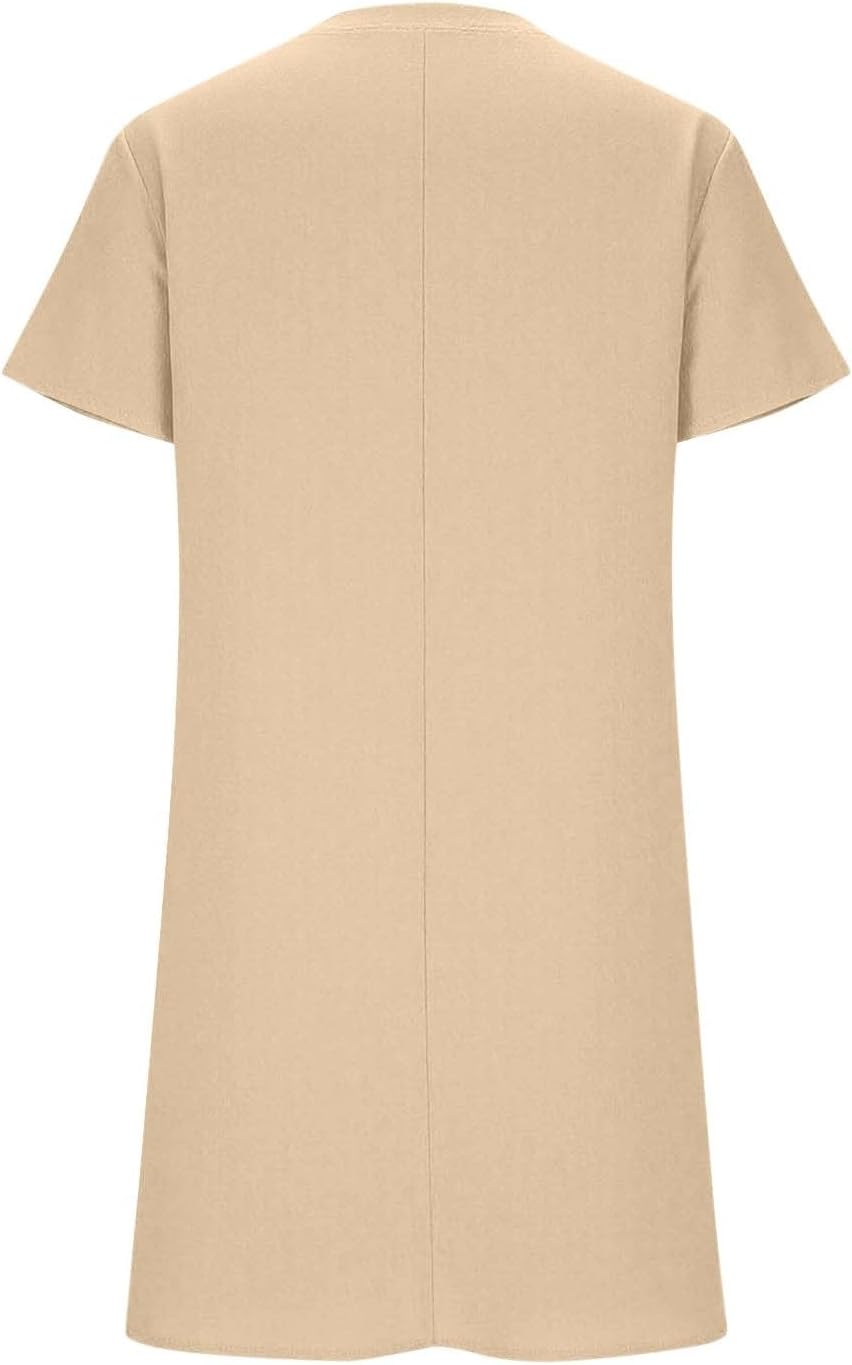 Clara Abito Donna – Abito T-Shirt Lino Mini Collo Tondo Maniche Corte Taglio Fluido Estate