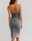 Vestito Sofia in Jeans Midi Donna – Vestito in Denim Attillato con Spacco e Spalline Regolabili