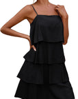Camille Abito Donna – Abito Maxi Volant Scollo a V Senza Maniche Chiffon Plissé Estate