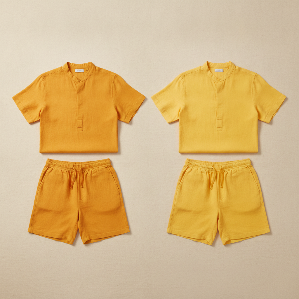 Completo Coordinato Uomo Camicia Lino Tinta Vivace e Pantaloncini - Giallo Sole