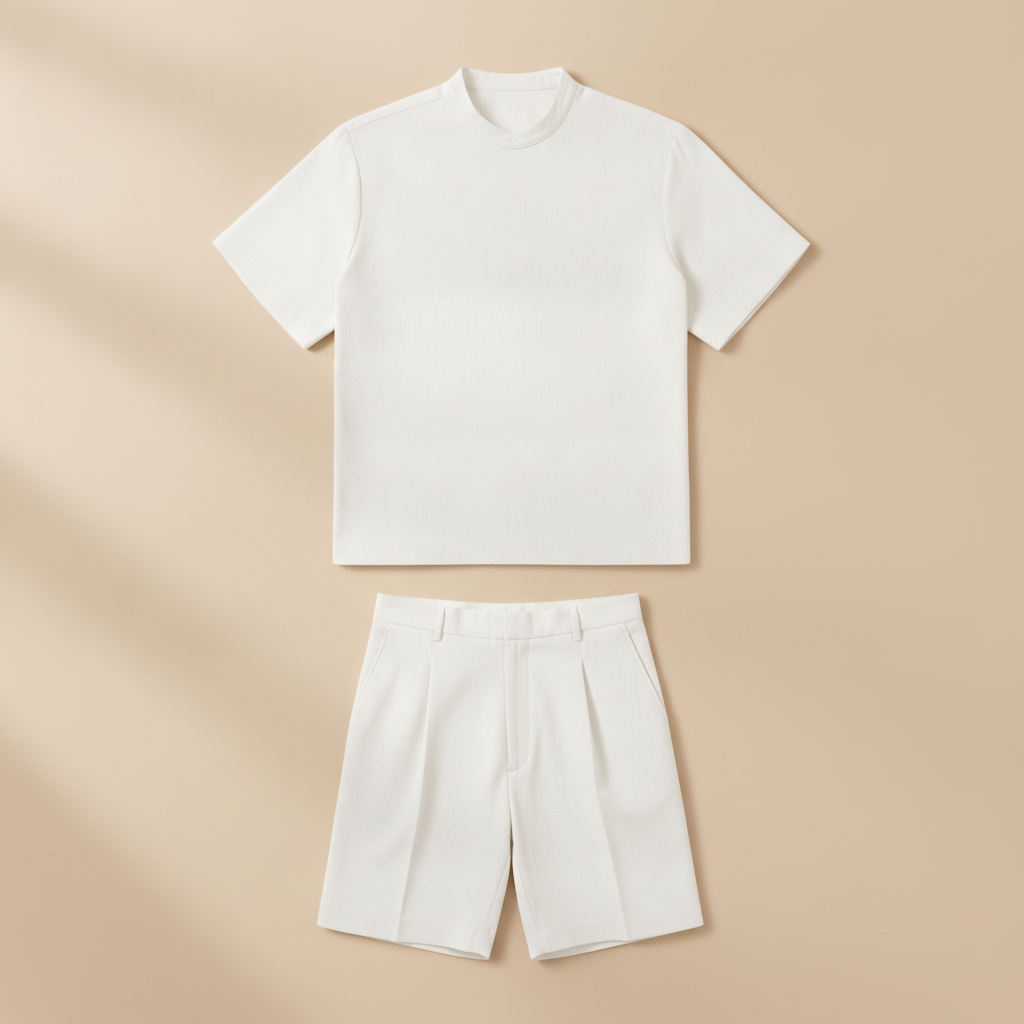 Completo Coordinato Uomo Camicia e Pantaloncini con Pinces - Bianco