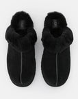 UGG Disquette Black sabot donna in pelle scamosciata e montone nero, vista frontale