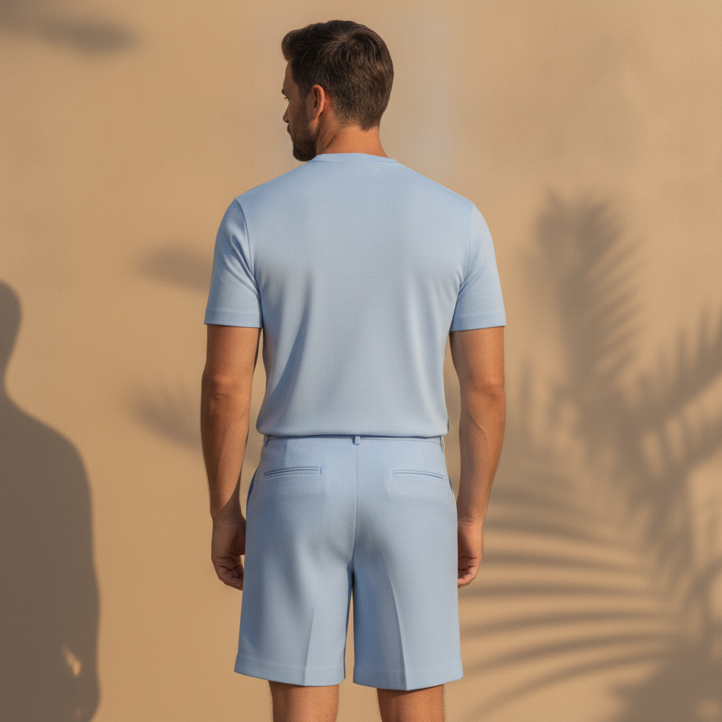 Completo Coordinato Uomo Camicia e Pantaloncini con Pinces - vista posteriore