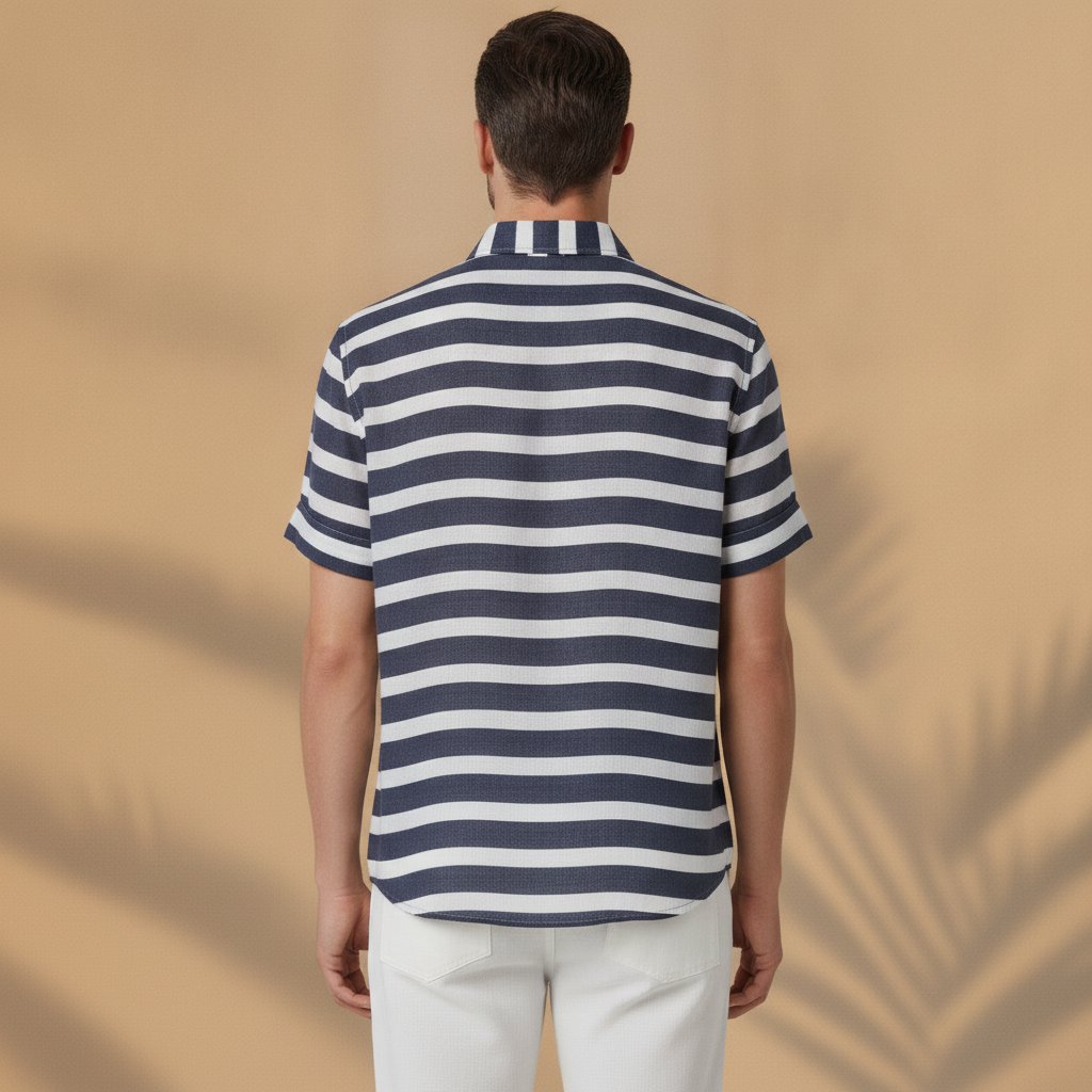 Camicia Uomo in Misto Lino a Righe – Stile Mediterraneo Fresco - vista posteriore