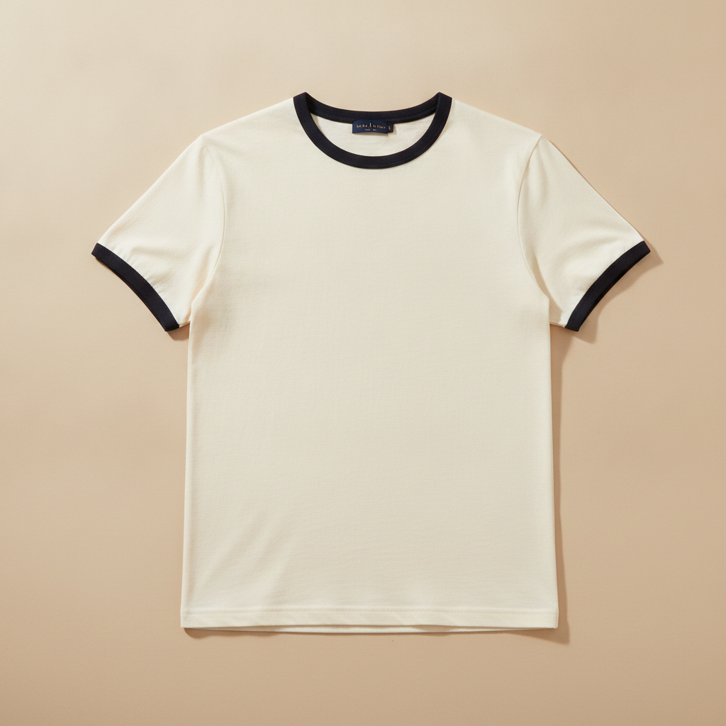 T-shirt Uomo con Bordi a Contrasto – Stile Ringer Rétro - Panna con Nero