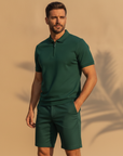 Completo Coordinato Uomo Polo Zip e Bermuda - Verde Scuro - indossato