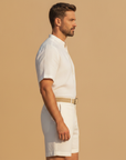 Completo Coordinato Uomo Camicia Lino Premium e Pantaloncini con Cintura - vista laterale