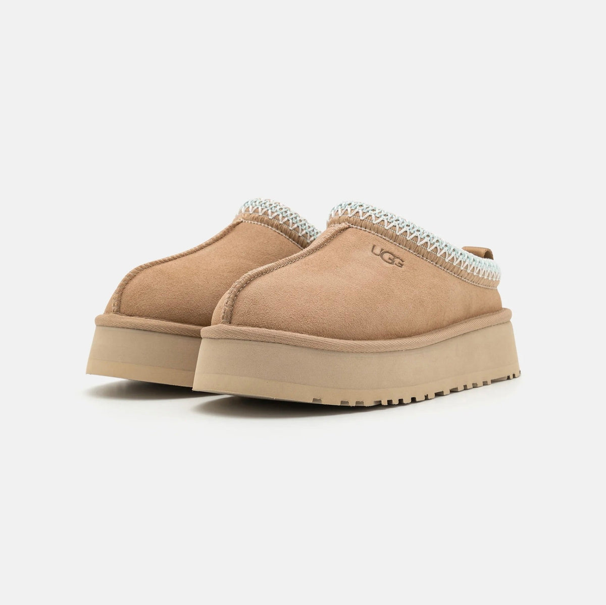 UGG Tazz Sand ciabatte platform donna in pelle scamosciata e montone beige sand, vista frontale
