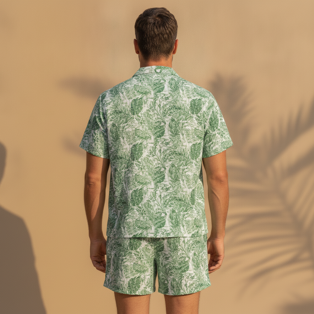 Completo Coordinato Uomo Camicia Tropicale e Pantaloncini - vista posteriore