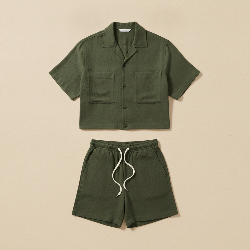Completo Coordinato Uomo Overshirt Leggero e Pantaloncini - Verde Militare