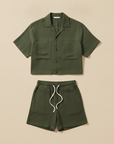 Completo Coordinato Uomo Overshirt Leggero e Pantaloncini - Verde Militare