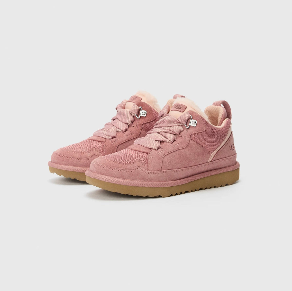 UGG Lowmel Pink Dawn sneakers bambino in pelle scamosciata rosa, vista frontale