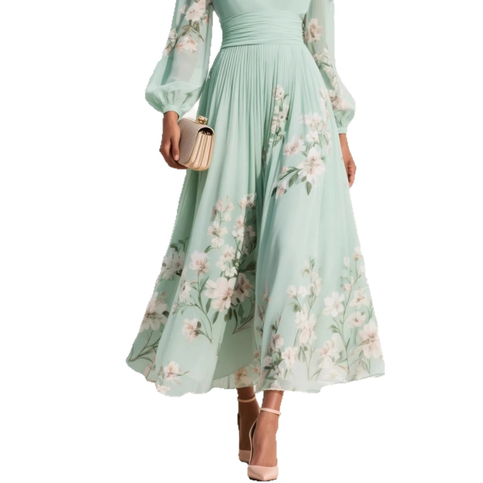 Abito lungo donna in chiffon, taglio svasato — vista 5