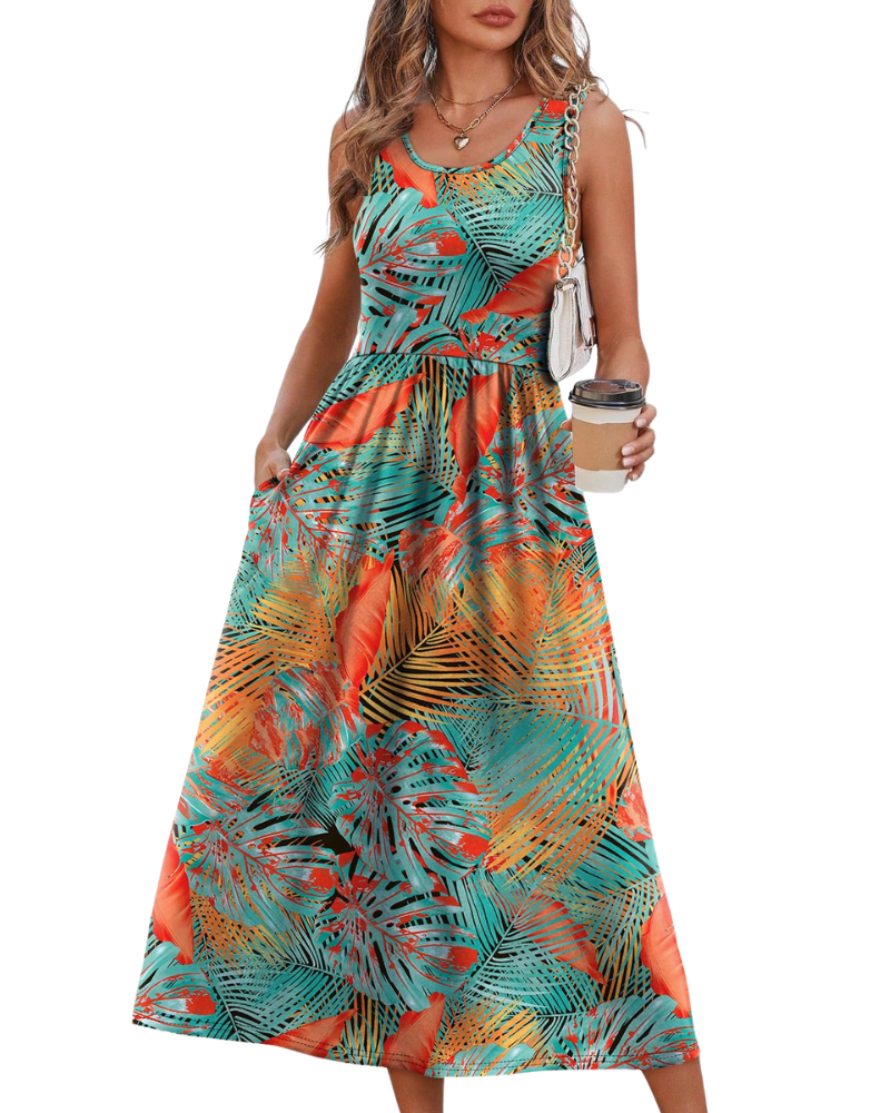 Jensy Vestito Midi Donna – Vestito A-Line Fluido con Tasche, Vita Impero e Taglio Elegante Estivo