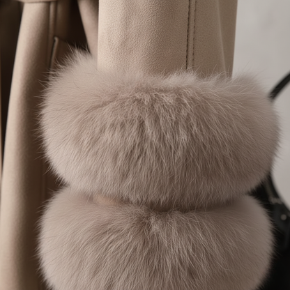 Cappotto Donna Lungo in Pelle Sintetica con Collare in Pelliccia
