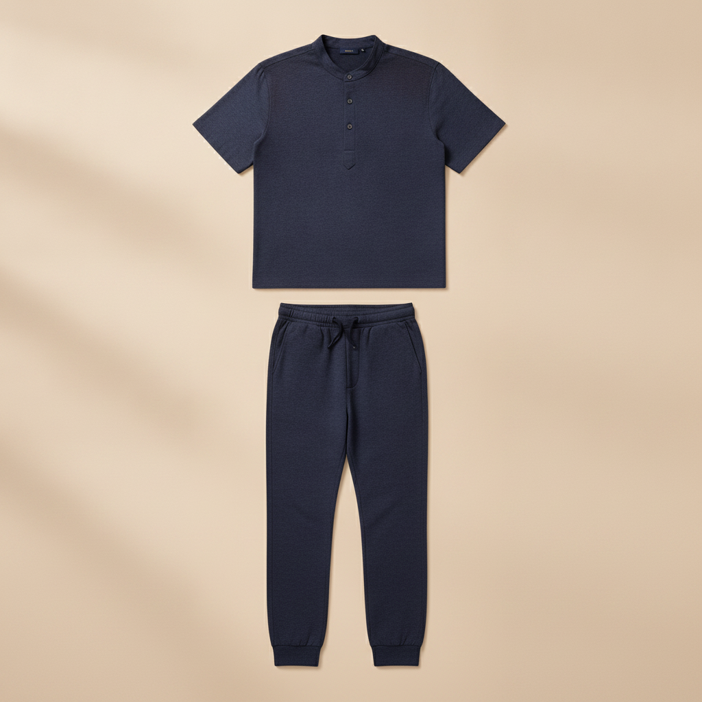 Completo Coordinato Uomo Camicia e Jogger Leggero - Blu Navy