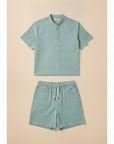 Completo Coordinato Uomo Camicia Gingham e Pantaloncini - Verde e Bianco
