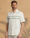Camicia Bowling Uomo Manica Corta – Stile Rétro Anni '50 - Crema - indossato