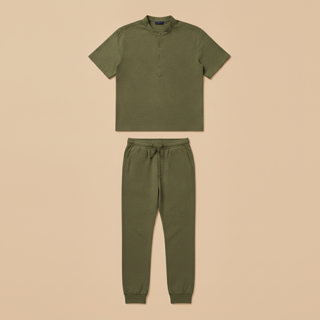 Completo Coordinato Uomo Camicia e Jogger Leggero - Verde Militare