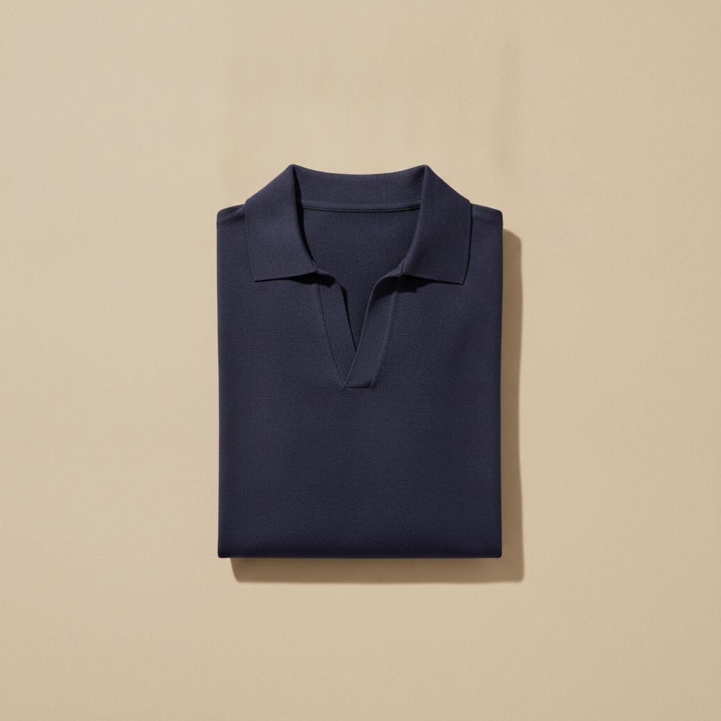 Polo Uomo con Colletto Johnny – Chiusura Aperta Casual Chic - Blu Navy