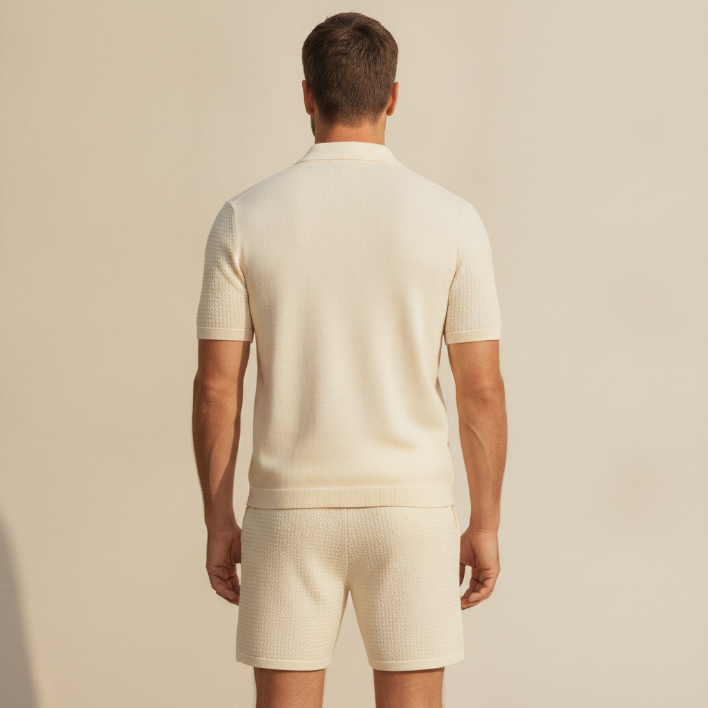 Completo Coordinato Uomo in Maglia Crochet e Pantaloncini - vista posteriore