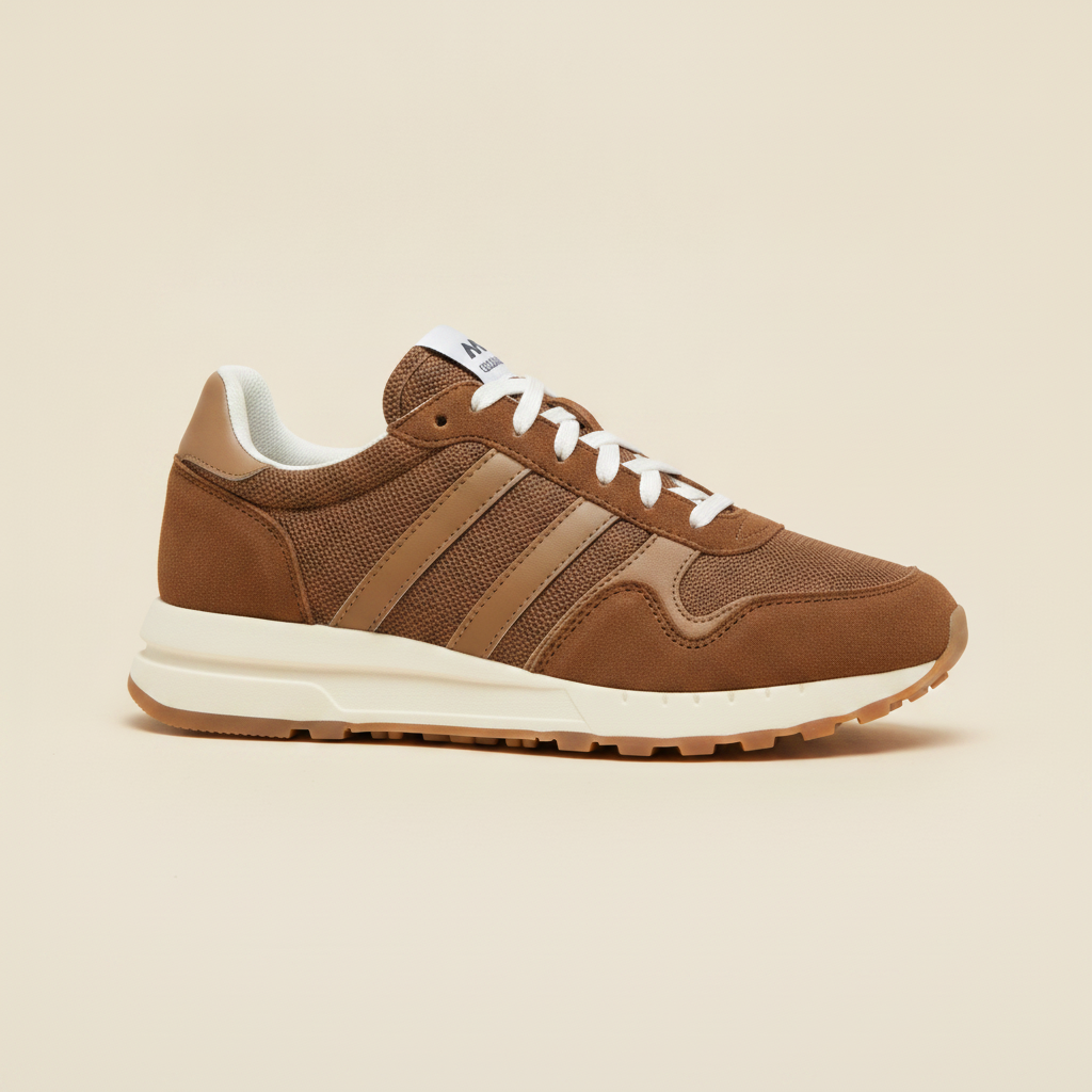 Sneakers Uomo Retrò in Camoscio – Stile Running Vintage Anni '80 - Beige con Marrone