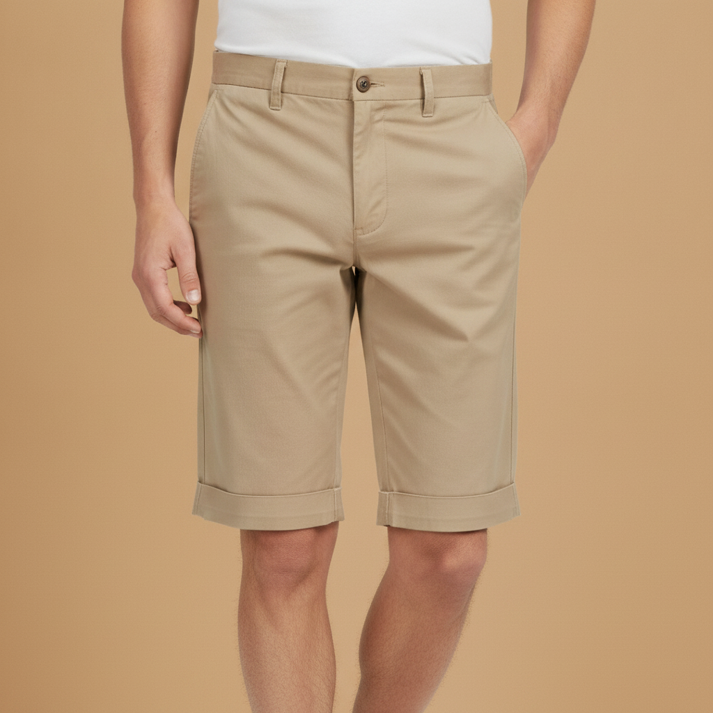 Bermuda Chino Uomo con Risvolto – Dettaglio Curato ed Elegante - Beige - indossato