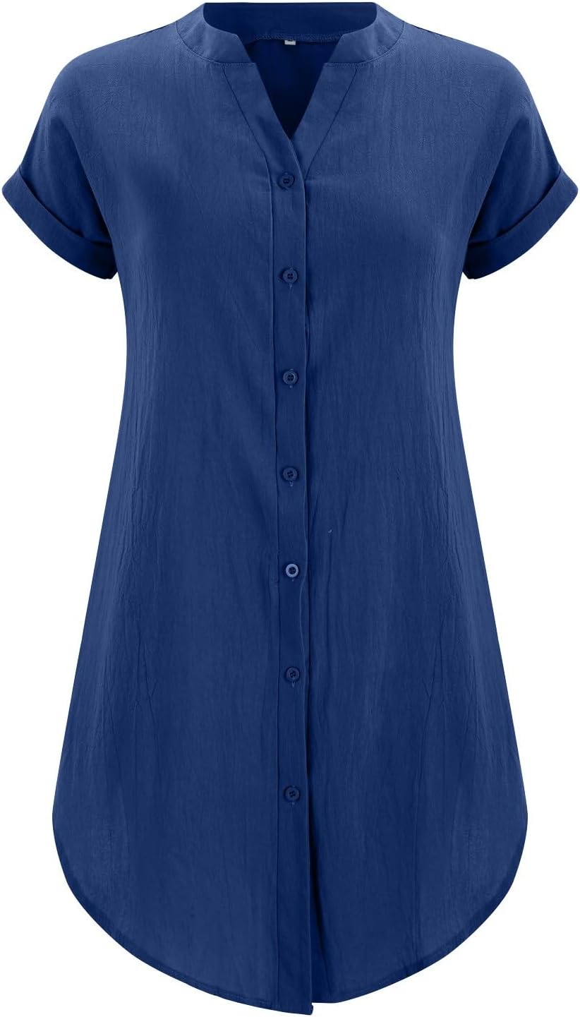 Sophie Abito Donna – Abito Corto in Lino con Scollo a V, Bottoni, Maniche Corte, Taglio Fluido, Estate