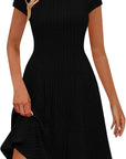 Vestito Emma Donna – Vestito Midi in Maglia Coste Girocollo Maniche Corte Elegante