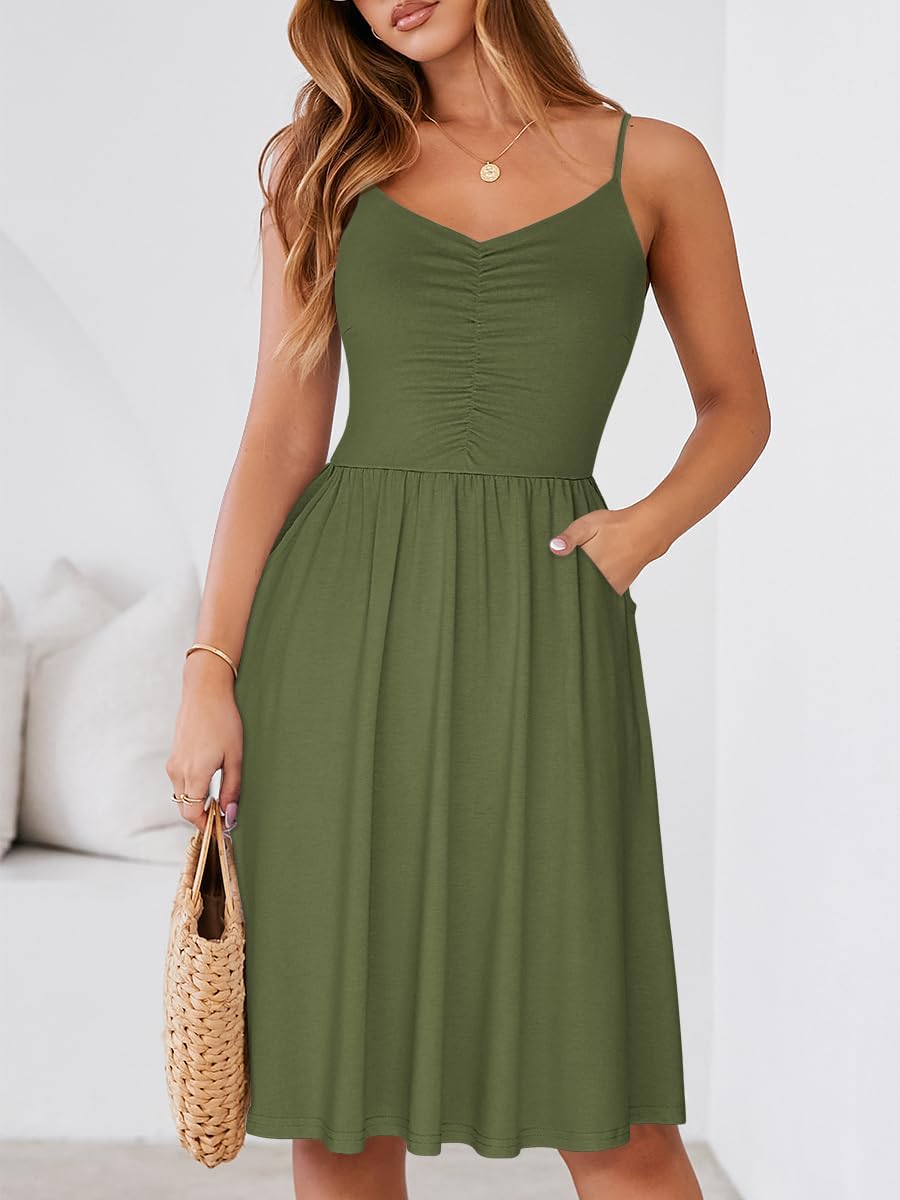 Vestito Lina Estate Donna – Vestito A-Line con Spalline Regolabili e Tasche Elegante
