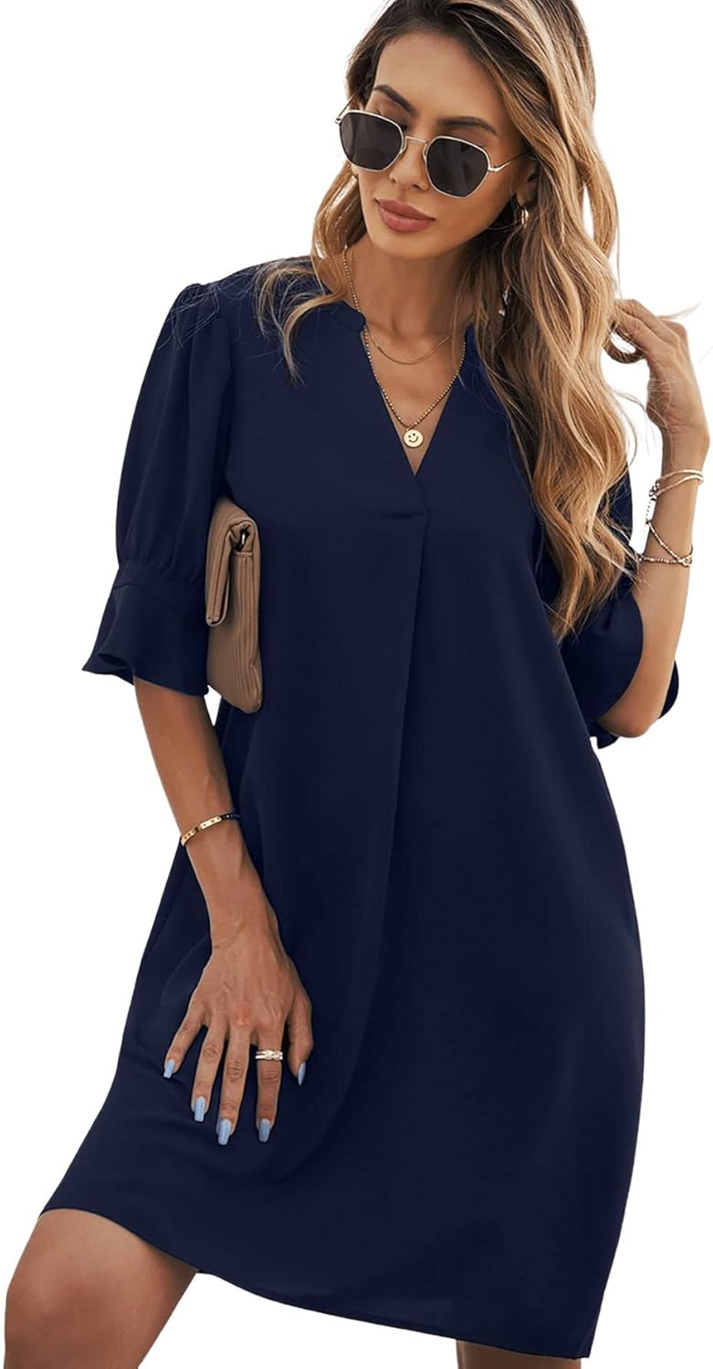 Emily Vestito Estivo Donna – Vestito Elegante Scollo a V Taglio Ampio Maniche a 3/4