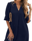 Emily Vestito Estivo Donna – Vestito Elegante Scollo a V Taglio Ampio Maniche a 3/4