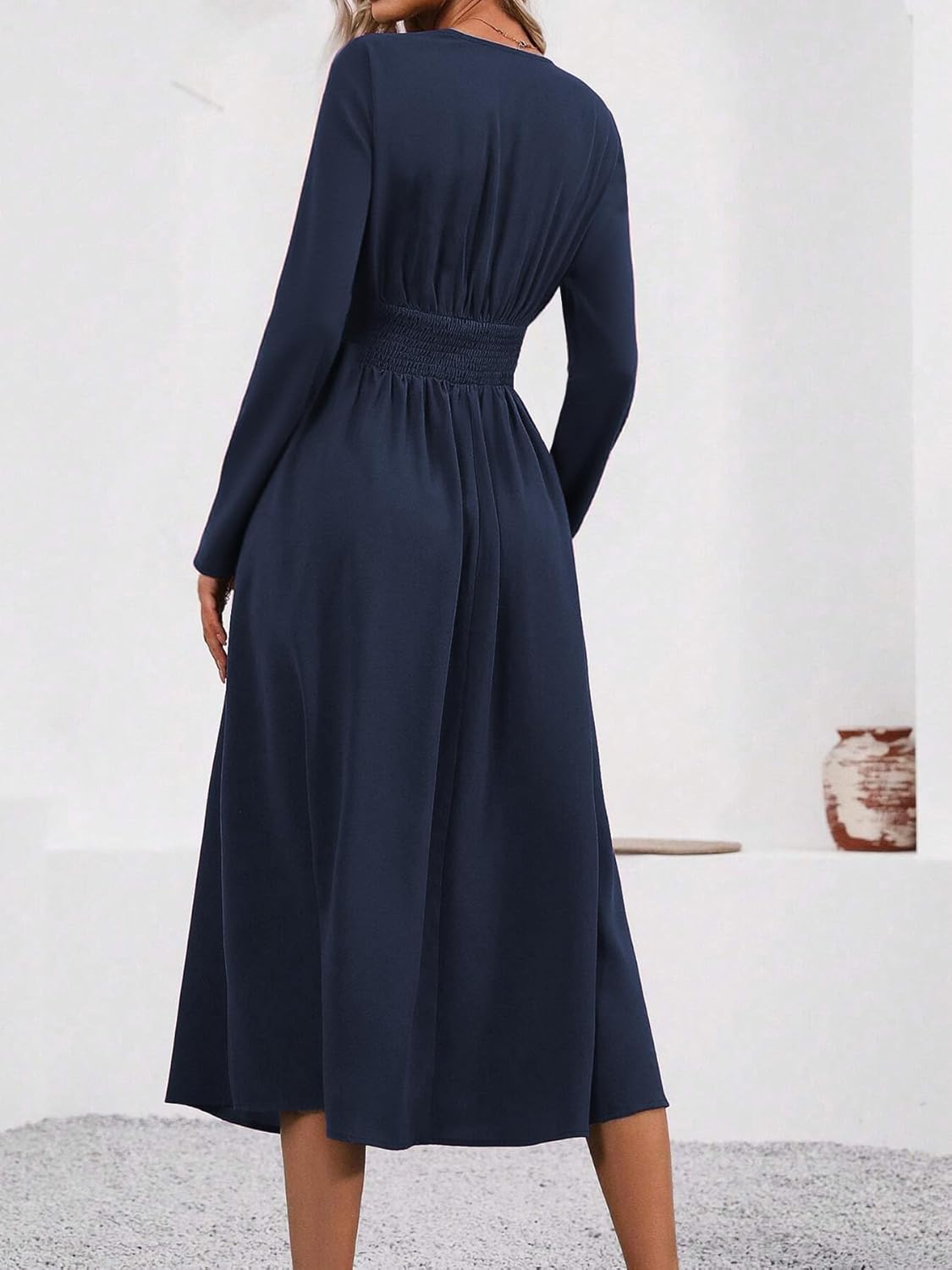 Isabelle Abito Maxi Donna – Abito Scollo a V Incrociato Maniche Lunghe Elegante