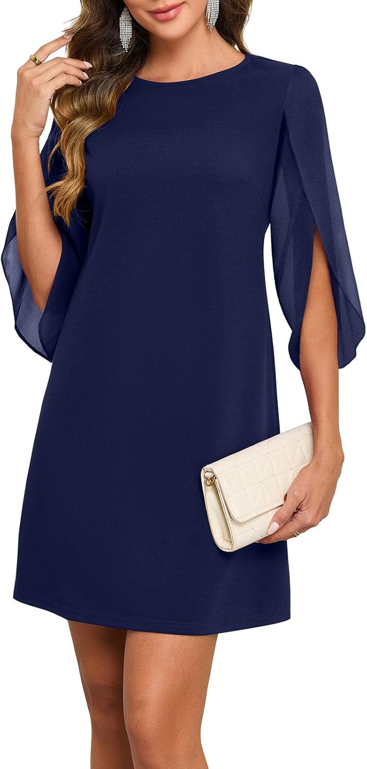 Chloé Abito da Cocktail Donna – Abito in Mussola con Maniche a Volant Elegante per Matrimonio