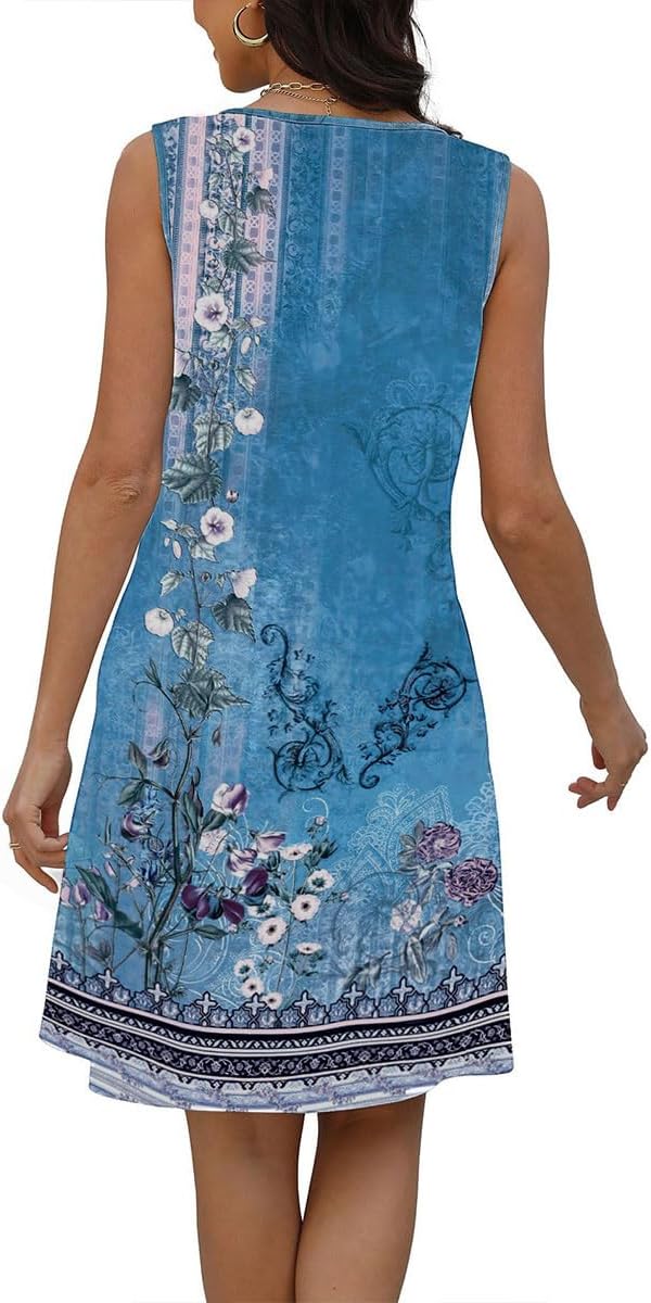Lucie Abito Donna – Abito Bohemien Fiorito Scollo a V Senza Maniche A-Line Midi Estate