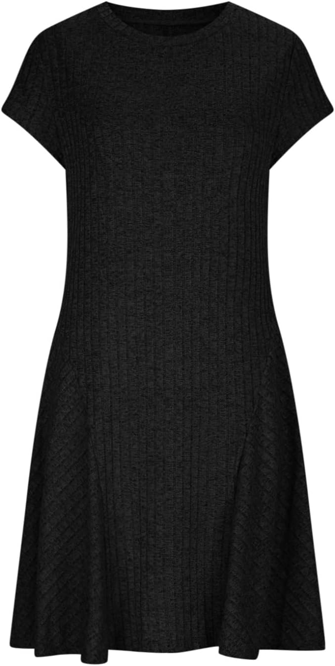 Vestito Emma Donna – Vestito Midi in Maglia Coste Girocollo Maniche Corte Elegante