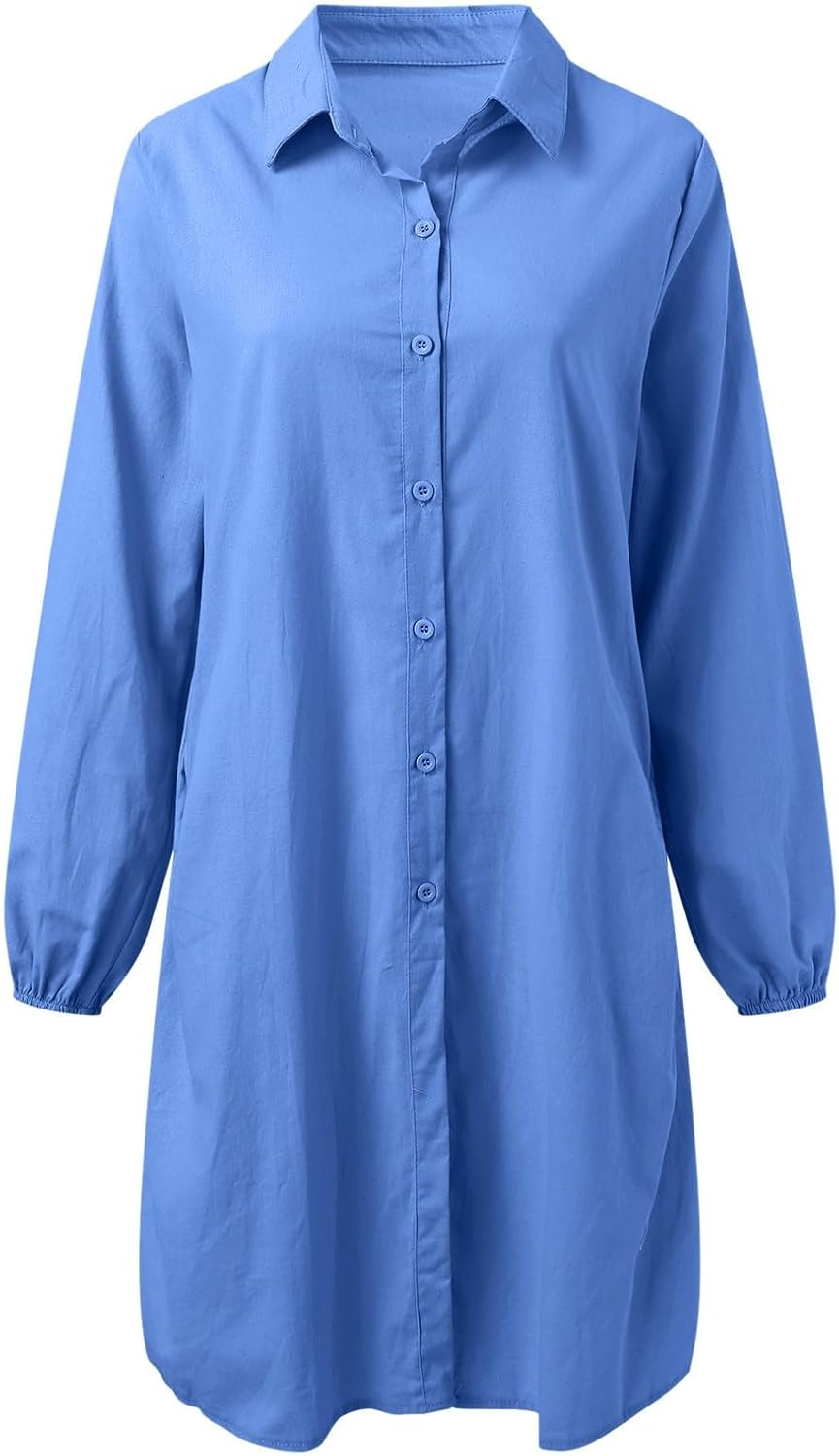 Giada Abito Donna – Abito Camicia Maxi Taglio Fluido Collo Classico Casual Estate