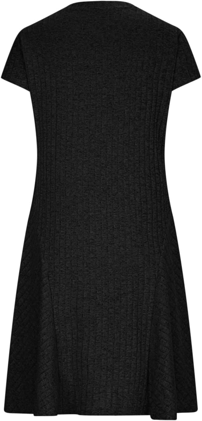 Vestito Emma Donna – Vestito Midi in Maglia Coste Girocollo Maniche Corte Elegante