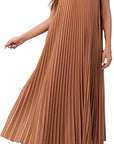 Vestaglia Lunga Donna Ginny – Plissettata, Collo Tondo & Tasche, Taglio Fluido, Estate Elegante